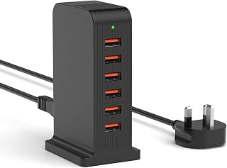 Multi USB Charger,50W USB Tower Charging Station,Charger Plug with 6 Ports for iPhone 15/15 Pro/15 Pro Max/iPhone 14/14 Pro/14 Pro Max/13 Pro/13 Pro Max,Samsung,iPad,etc(black)