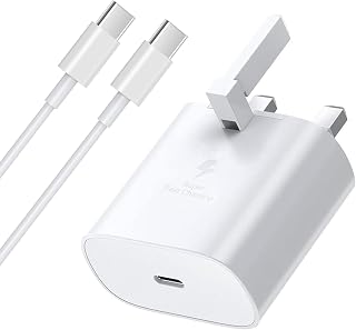 Samsung Phone Fast Charger Plug and Cable 1M for Samsung Galaxy S26 S25 S24 S23 S22 S21 S20 A56 A55 A54 A53 A36 A35 A34 A33 A32 A17 A16 A26 A25 A40 A70 A71, USB Type C Lead 1M with USBC Charging Plug