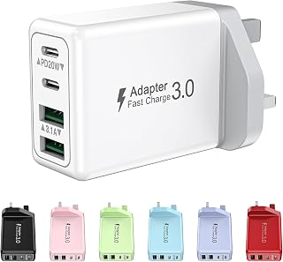 USB C Plug Fast Charge, 40W 4-Port Multi USBC Plugs UK Dual PD Power Adapter +QC Multiport Wall Charger Head Mains Type C Fast Charging Plug for iPhone 17 16 15 14 13 12 11 Pro Max Plus, Samsung, iPad