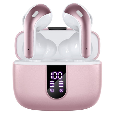 TAGRY Bluetooth Headphones True Wireless Earbuds 60H Playback LED Power Display Earphones with Wireless Charging Case IPX5 Wa
