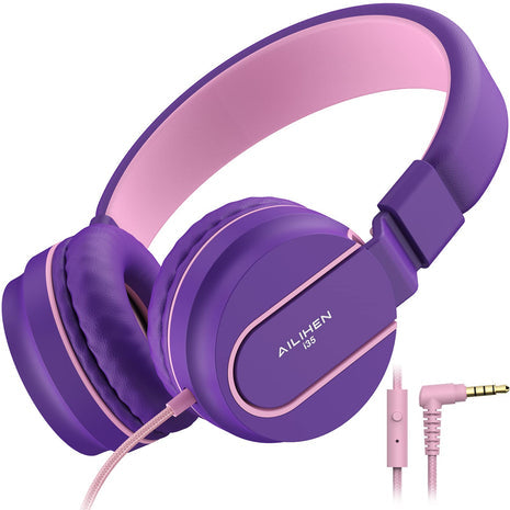 Kids Headphones, Wired Headphones for Kids On Ear with Microphone, 93dB Volume Limiter Headphone for Girls Boys, Foldable Lig