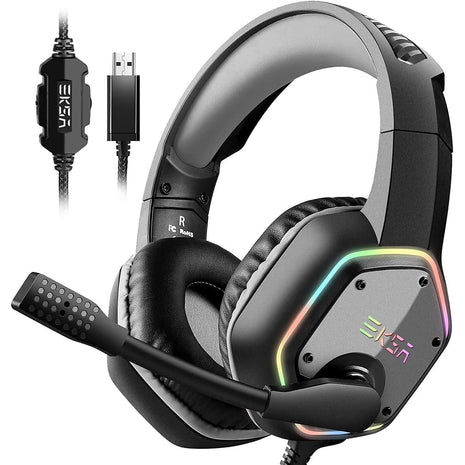 EKSA E1000 USB Gaming Headset for PC, Computer Headphones with Microphone/Mic Noise Cancelling, 7.1 Surround Sound, RGB Light