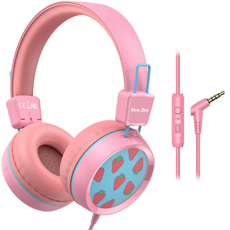 New Bee Kids Headphones Wired for School with Microphone KH20 HD Stereo Safe Volume Limited 85dB/94dB Foldable Lightweight fo