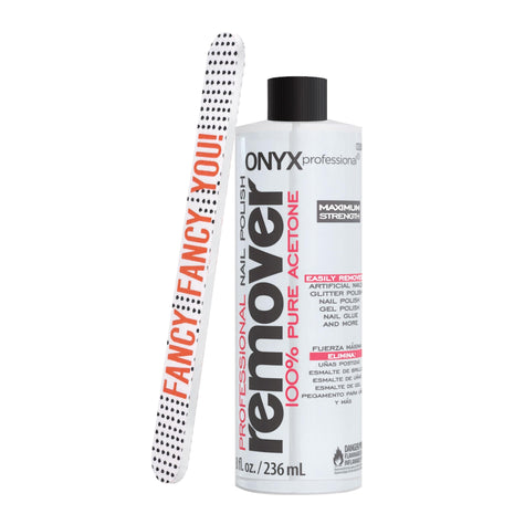 Onyx Professional 100% Pure Acetone Nail Polish Remover Kit with 7 inch Nail File, 8 fl oz - Made in USA, Maximum-Strength Ge