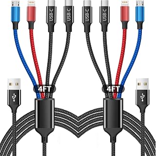 Multi Charging Cable(2Pack 4FT)，Charging Cord for iPhone,Samsung | Multiple USB Cable Universal Phone Charging Cord with Type-C, Micro USB, IP Port for iPhone17/13 Series/Cell Phones and More