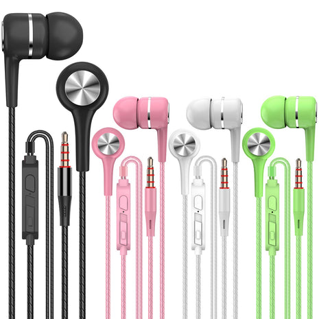 YNR 4 Pairs Wired Earbuds with Microphone & Volume Control, in Ear Earphones for School, Noise Islating High Definition, for 