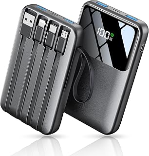 Power Bank Fast Charging 10000mAh, 22.5W Portable Charger Built-in 4 Cables | LED Display, Built-in 4 Cables & 6-Device, PD 3.0 QC 3.0, USB-C In/Out, Compatible with iPhone 17/16/15/14/13/12 iPad